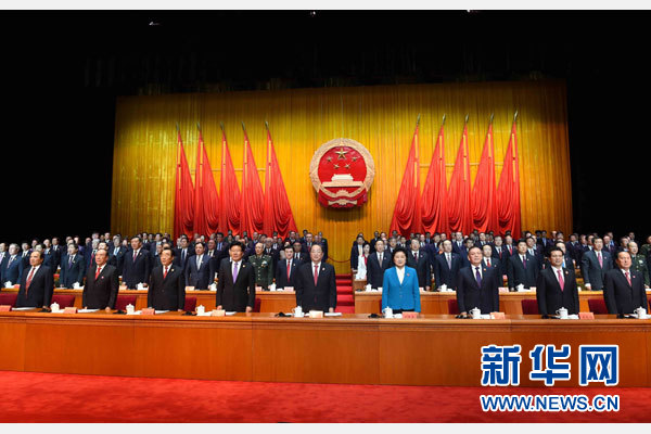 10月1日，慶祝中華人民共和國(guó)成立66周年暨新疆維吾爾自治區(qū)成立60周年大會(huì)在新疆人民會(huì)堂隆重舉行。 新華社記者 饒愛民 攝