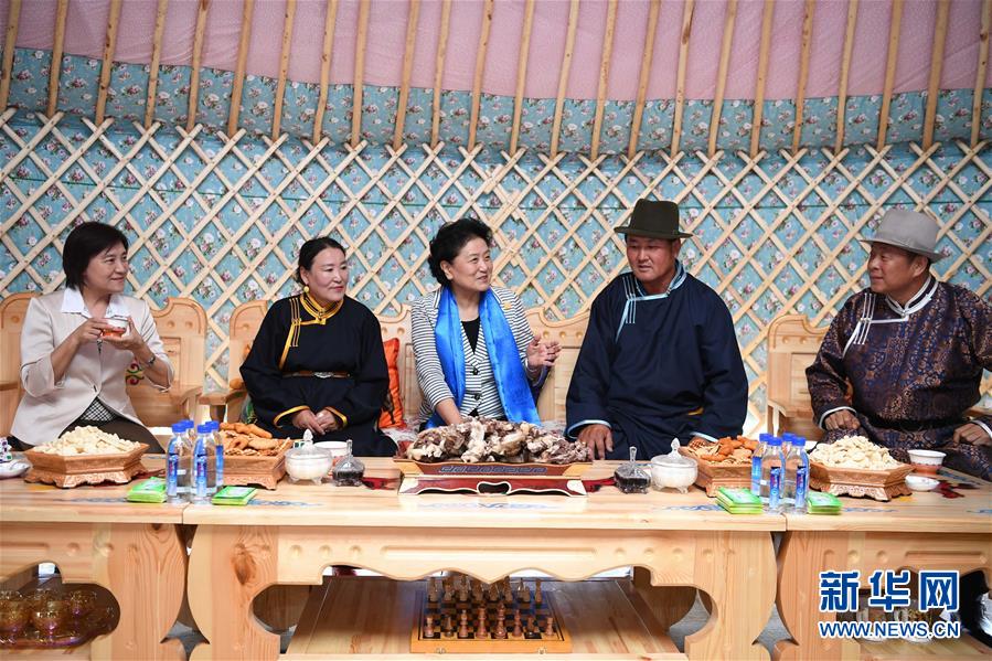 8月10日，中共中央政治局委員、國務(wù)院副總理、中央代表團(tuán)副團(tuán)長劉延?xùn)|率中央代表團(tuán)二分團(tuán)來到呼倫貝爾，把以習(xí)近平同志為核心的黨中央的親切關(guān)懷和全國人民的美好祝福帶給當(dāng)?shù)馗髯甯刹咳罕?。這是劉延?xùn)|在呼倫貝爾市陳巴爾虎旗與當(dāng)?shù)啬撩裼H切交談。新華社記者 連振 攝