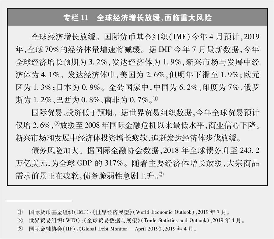 （圖表）[新時(shí)代的中國與世界白皮書]專欄11 全球經(jīng)濟(jì)增長(zhǎng)放緩，面臨重大風(fēng)險(xiǎn)