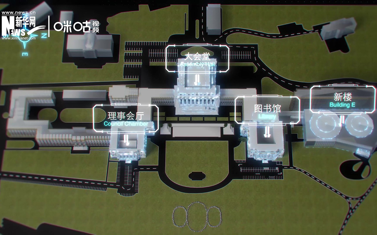 萬國宮整個(gè)建筑群呈“品”字形，擁有34間會議廳
