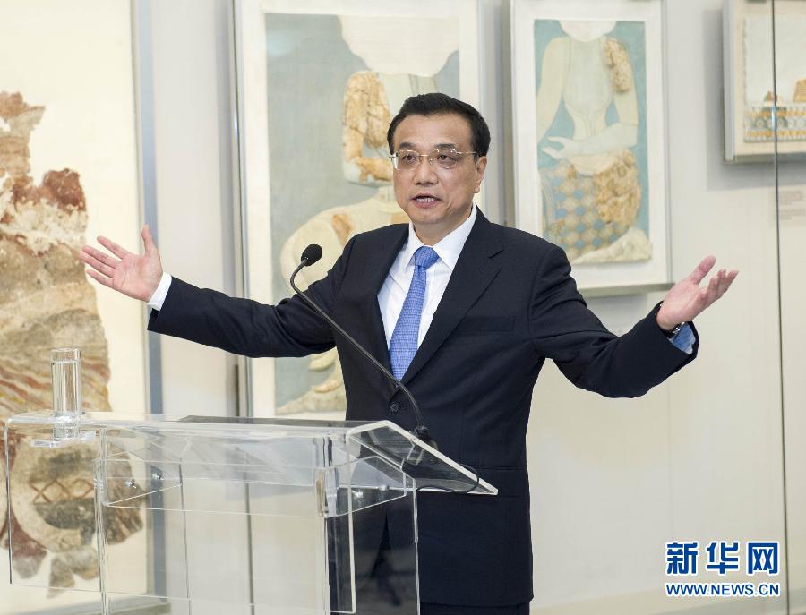 6月21日，國務(wù)院總理李克強(qiáng)與希臘總理薩馬拉斯共同出席希臘伊拉克利翁博物館新館開館儀式并發(fā)表講話。 新華社記者 王曄 攝