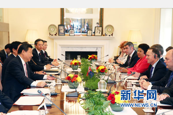 11月20日，中國國家主席習近平在惠靈頓同新西蘭總理約翰·基舉行會談。 新華社記者 馬占成 攝