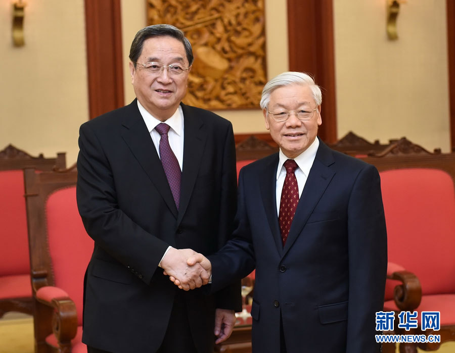 12月25日至27日，中共中央政治局常委、全國政協(xié)主席俞正聲對(duì)越南進(jìn)行正式訪問。這是12月26日，俞正聲在河內(nèi)會(huì)見越共中央總書記阮富仲。 新華社記者劉建生攝
