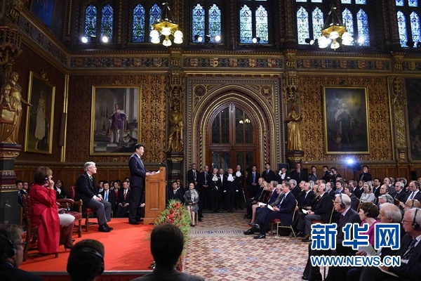 10月20日，國(guó)家主席習(xí)近平在英國(guó)議會(huì)發(fā)表講話。 新華社記者 張鐸攝 