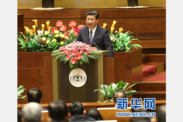 11月6日，中共中央總書記、國家主席習近平在越南國會發(fā)表題為《共同譜寫中越友好新篇章》的重要演講。 新華社記者 龐興雷 攝