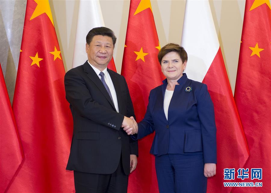 6月20日，國家主席習(xí)近平在華沙會見波蘭總理希德沃。新華社記者 謝環(huán)馳 攝  