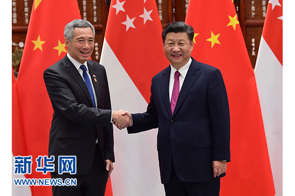 9月2日，國家主席習(xí)近平在杭州會(huì)見新加坡總理李顯龍。新華社記者張鐸攝
