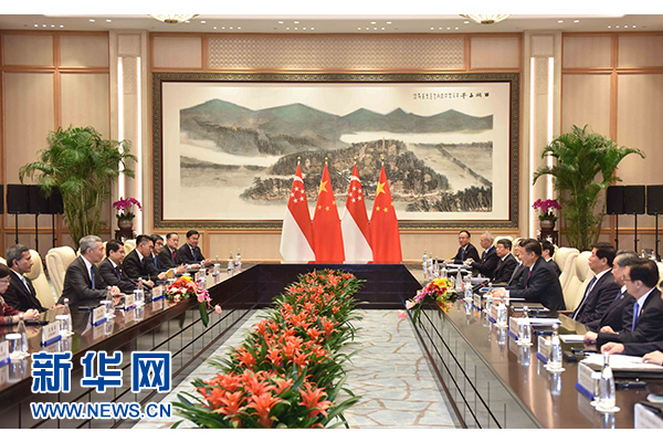 9月2日，國家主席習(xí)近平在杭州會(huì)見新加坡總理李顯龍。新華社記者張鐸攝