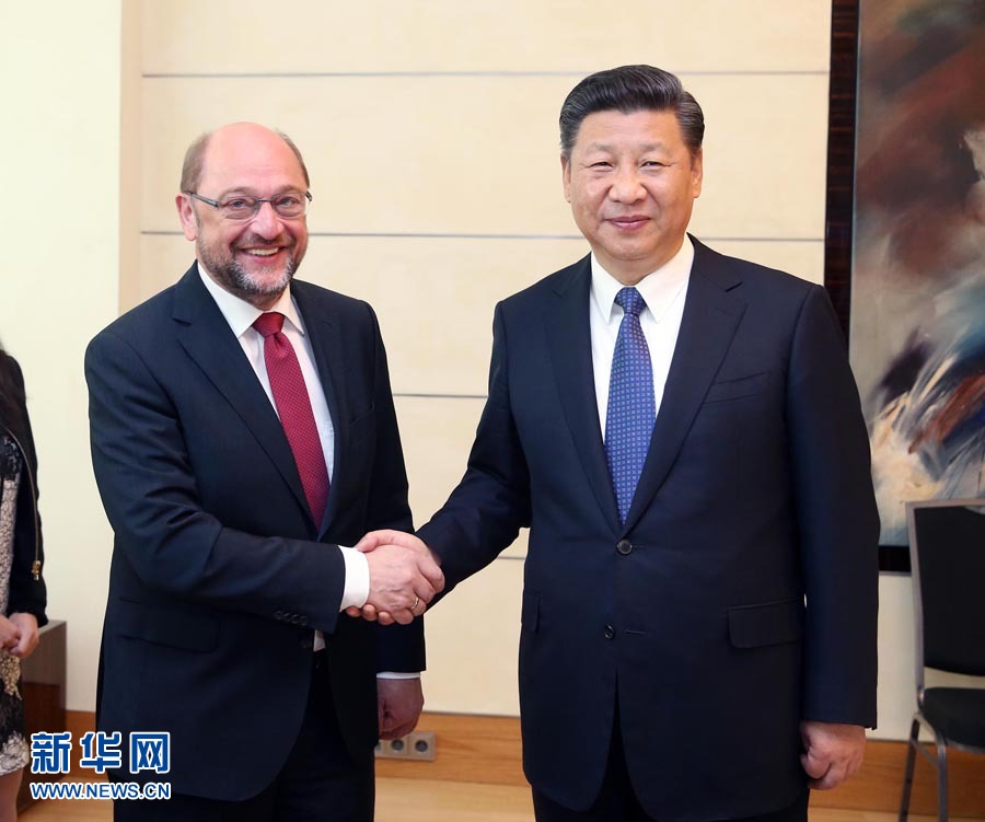 7月6日，國家主席習(xí)近平在柏林會(huì)見德國社會(huì)民主黨主席舒爾茨。新華社記者 姚大偉 攝