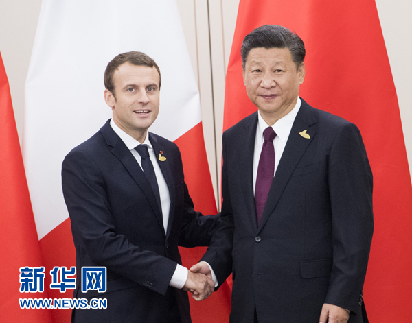 7月8日，國家主席習(xí)近平在漢堡會見法國總統(tǒng)馬克龍。新華社記者 李學(xué)仁 攝